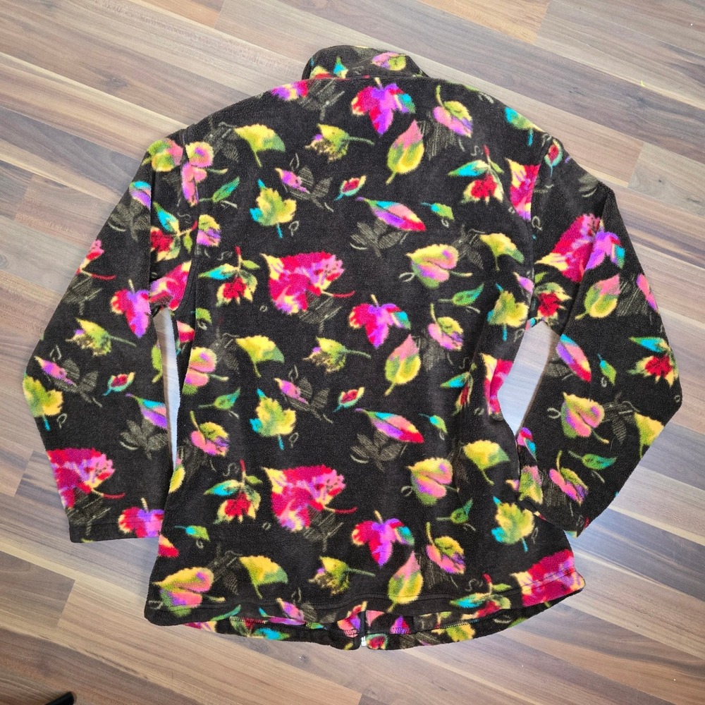 VTG Lavon Floral Fleece Jacket Zip Up Small Brown Colorful Leaf Print Full Zip - Picture 2 of 7